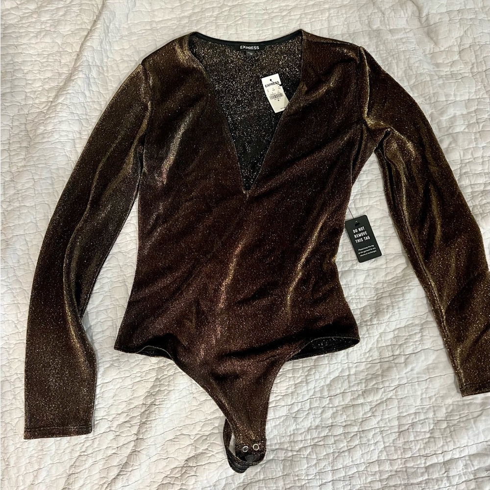 Express Deep V Metallic Bodysuit
